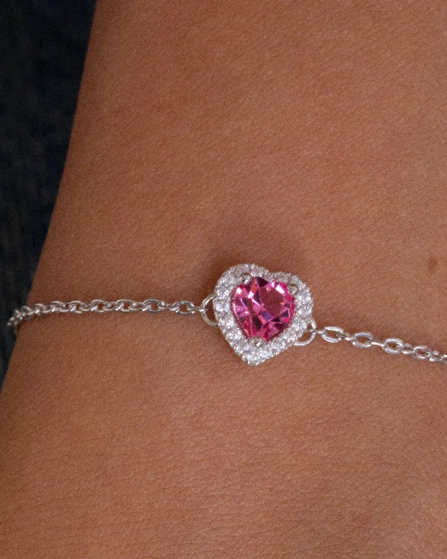 boho chic bracelets for women-Pink Heart Zircon (02) Bracelet