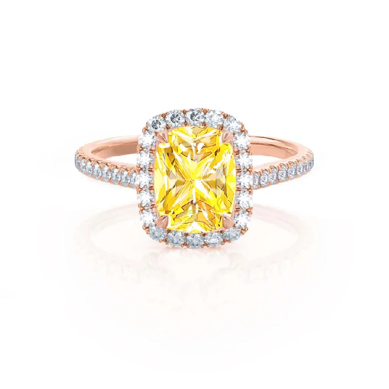 DARLEY - Chatham® Yellow Sapphire Elongated Cushion Micro Pavé 18k Rose Gold Halo