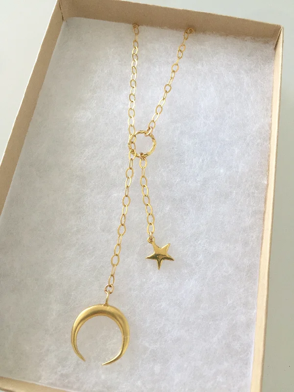 charm necklaces for women-The Crescent Moon and Stars Lariat Necklace