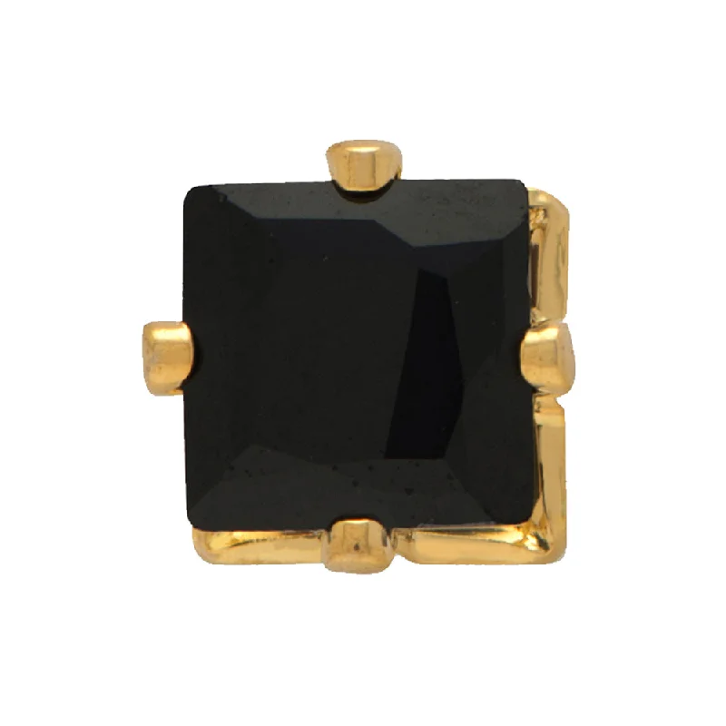 matching earrings for women-Mahi Gold Plated Square Stud Earrings Black Crystal Piercing Mens Earrings (BB1101006GBla)