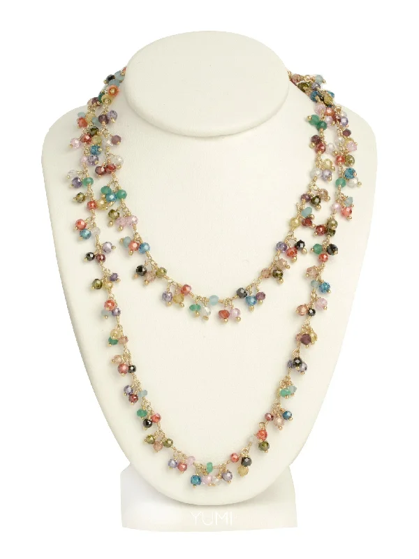 gemstone crystal necklaces for women-LONG Semi-Precious Gemstone Charm Necklace