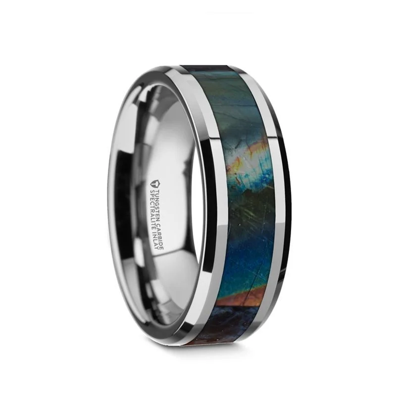 romantic engagement rings for women-ESSENCE | Tungsten Ring Spectrolite Inlay