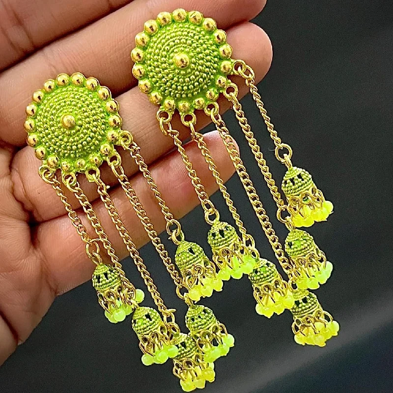 rose gold earrings for women-Subhag Alankar Light Green Stylish & Party Wear Danglers Latest Collection 5 Layer Latkan Earrings for Girls and Women.Alloy Drops & Danglers