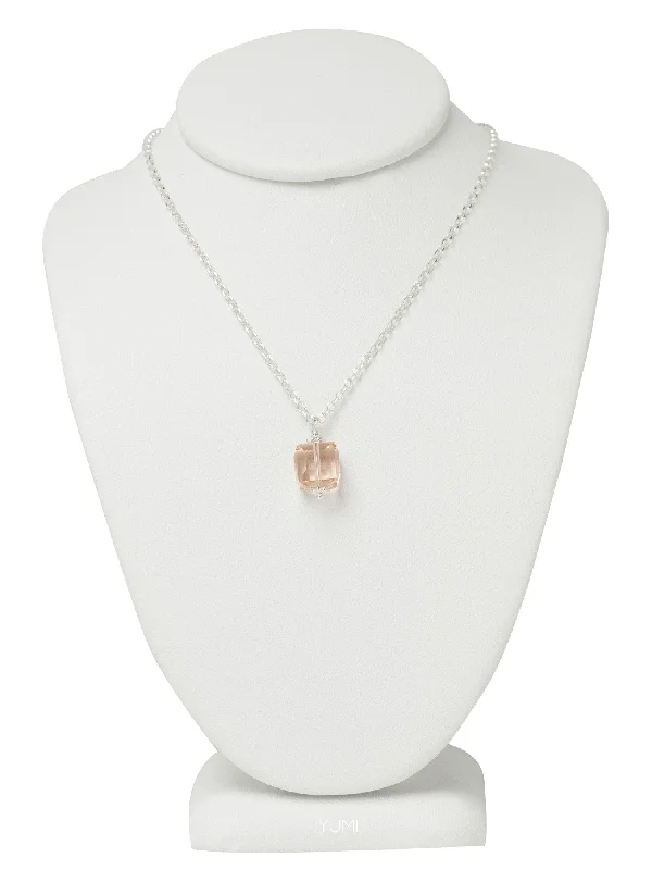 luxury diamond necklaces for women-Peach Crystal Cube Necklace