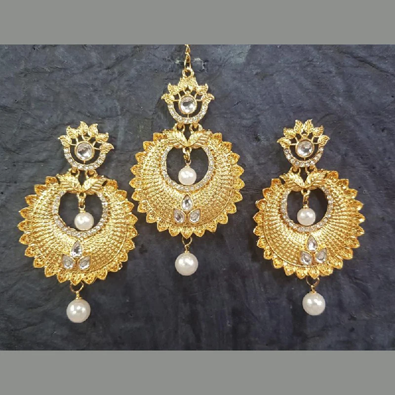 affordable stud earrings for women-Shreeji Gold Plated Earrings With Mangtikka