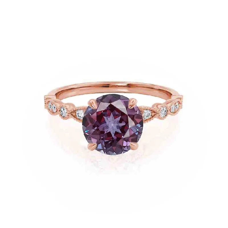 HOPE - Chatham® Round Alexandrite 18k Rose Gold Shoulder Set Ring