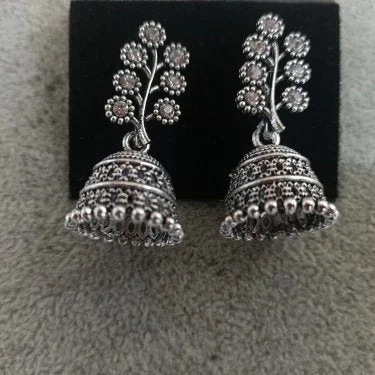 simple stud earrings for women-Tahura Oxidised Plated Jhumki Earrings