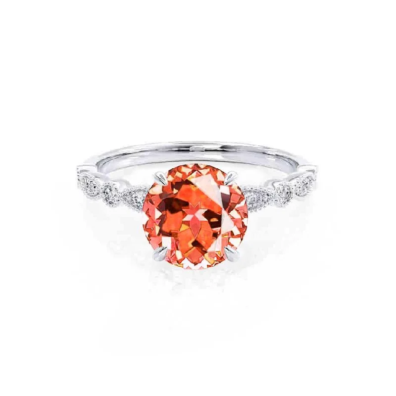 HOPE - Chatham® Round Padparadscha 18k White Gold Shoulder Set Ring