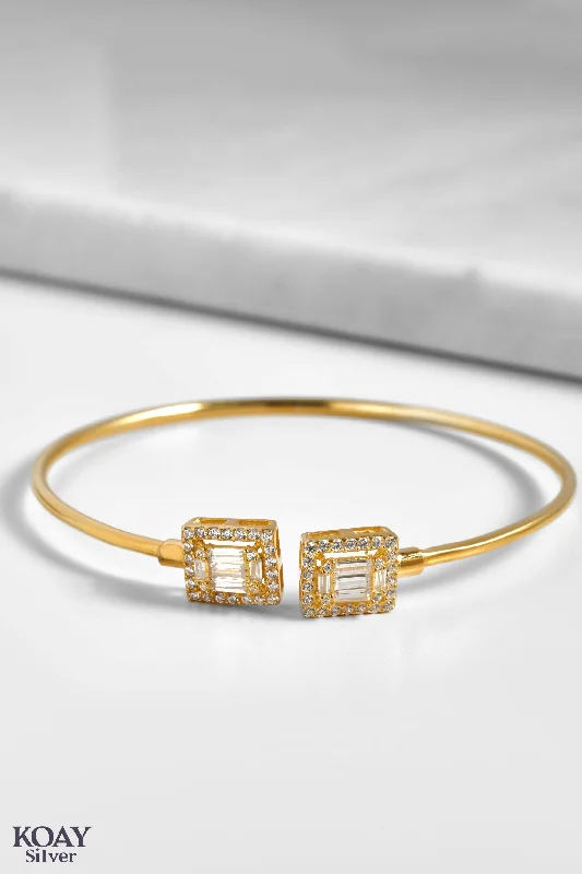 luxury bracelets for women-Double Square Gold Plated Bangle