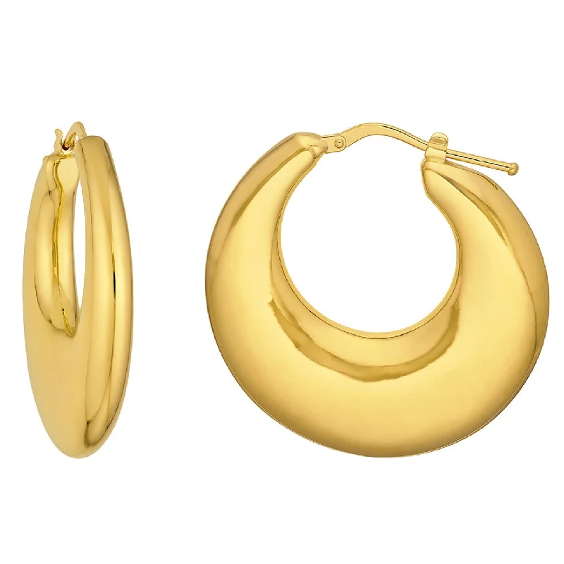 elegant drop earrings for women-14k Yellow Gold Graduated Puffed Hoop Earrings with Hinged Back