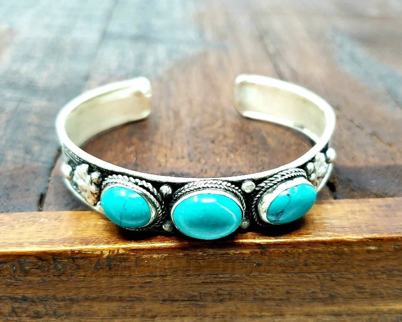 silver cuff bracelets for women-Tibetan Turquoise Ajna Bracelet