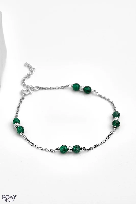 sterling silver bangles for women-Balls And Green Stones Bracelet