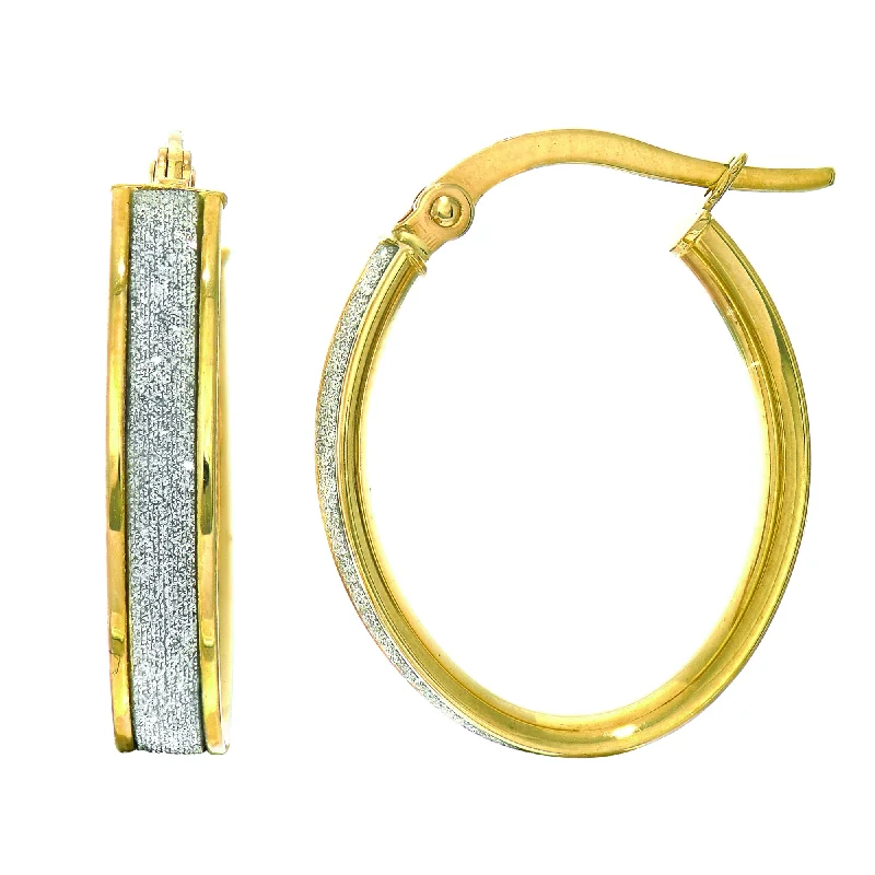 custom-designed earrings for women-14k Gold Oval Glitter Hoop Earrings, Diameter 15mm