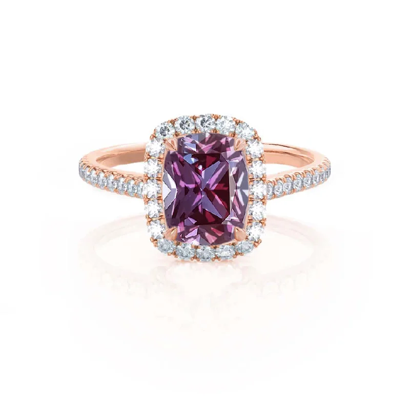 DARLEY - Chatham® Alexandrite Elongated Cushion Micro Pavé 18k Rose Gold Halo