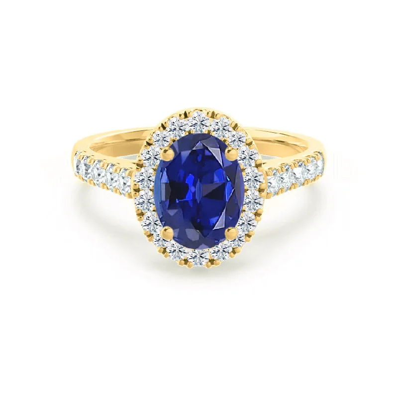 ROSA - Chatham® Blue Sapphire & Diamond 18K Yellow Gold Halo