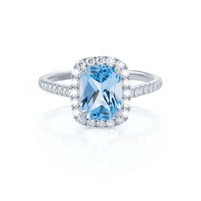 DARLEY - Chatham® Aqua Spinel Elongated Cushion Micro Pavé 18k White Gold Halo