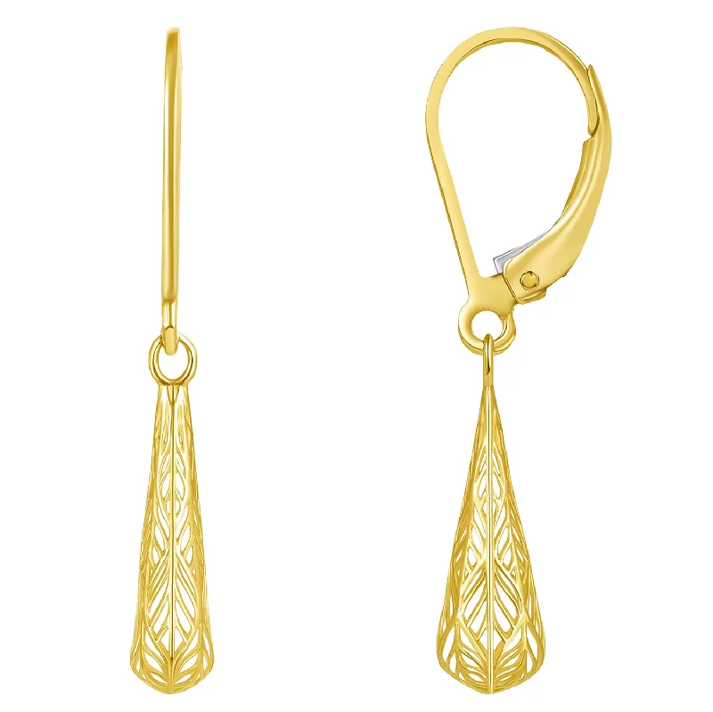 beautiful drop earrings for women-14k Yellow Gold Textured Filigree Teardrop Dangle Drop Earrings, 5mm