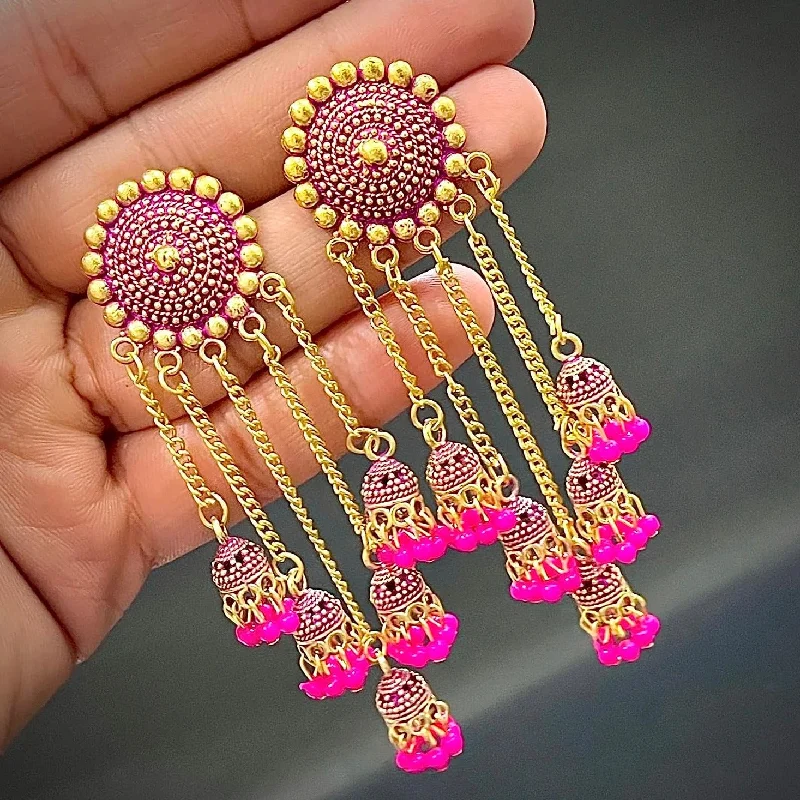 colorful earrings for women-Subhag Alankar Pink Stylish & Party Wear Danglers Latest Collection 5 Layer Latkan Earrings for Girls and Women.Alloy Drops & Danglers