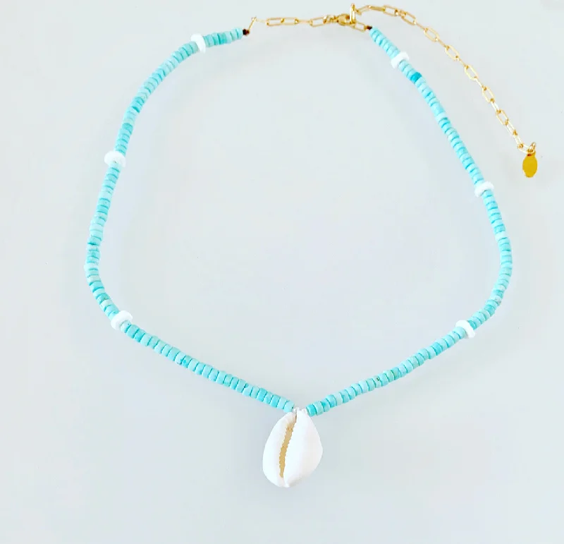 fine jewelry necklaces for women-Turquoise Waters Cowrie Shell Necklace