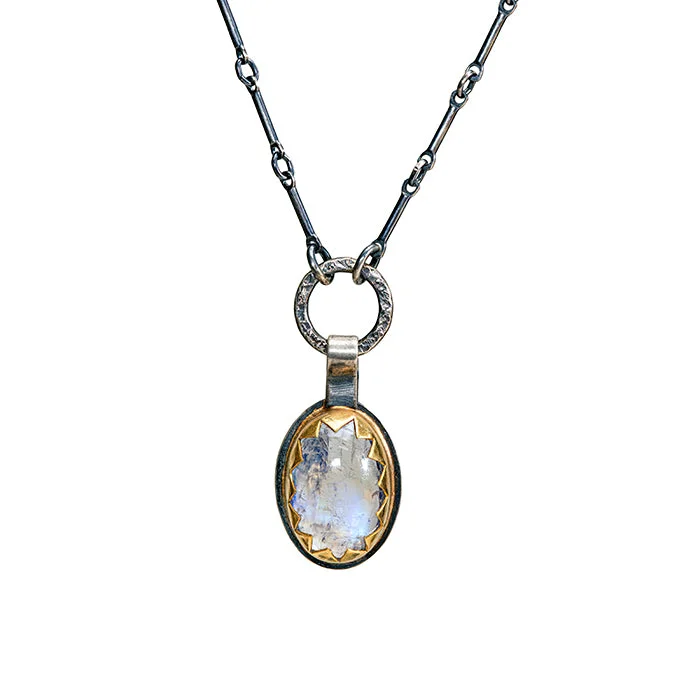 pendant necklaces for women-Moonstone Necklace - Sterling + 22k Gold