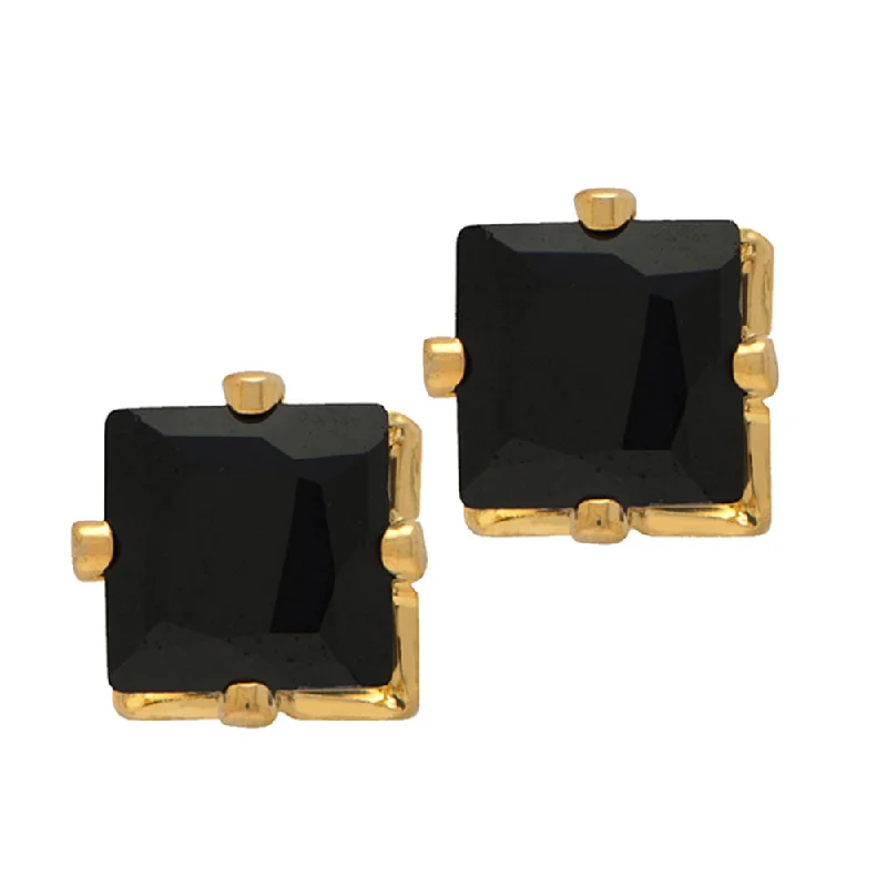 modern earrings for women-Mahi Pair of Gold Plated Square Stud Earrings Black Crystal Piercing Mens Earrings (ER1108705GBlaMen)