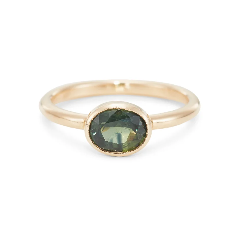 The James, 1.08 Carat Oval Green Sapphire Engagement Ring