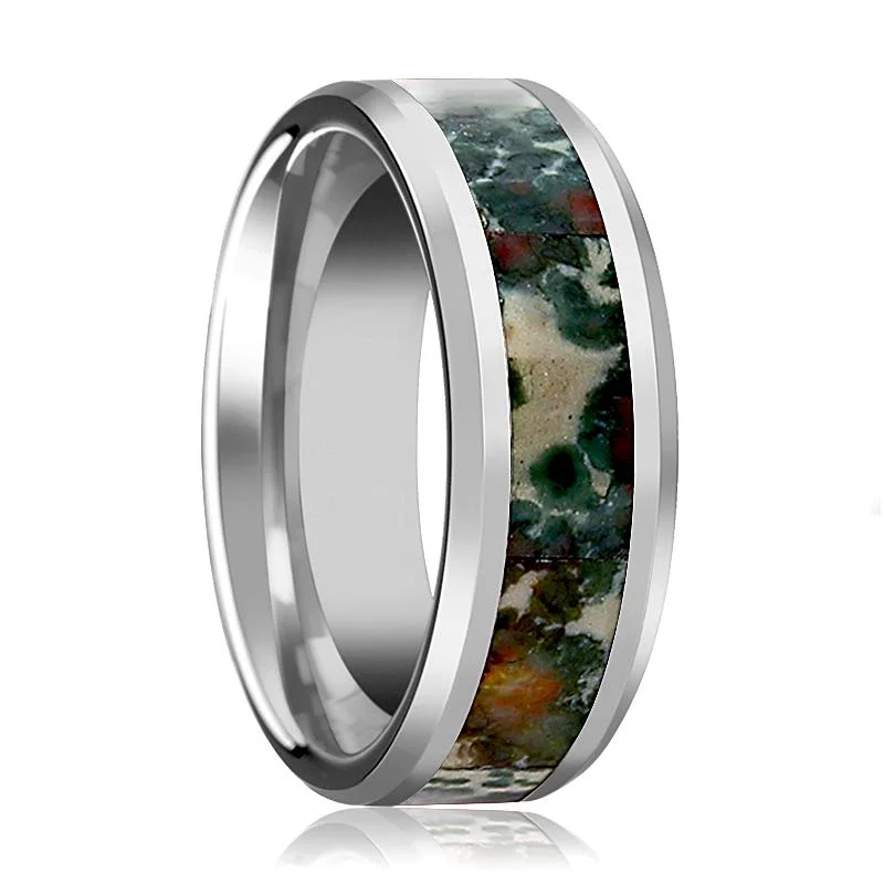 luxury engagement rings for women-RAZZAK | Tungsten Ring Coprolite Fossil Inlay