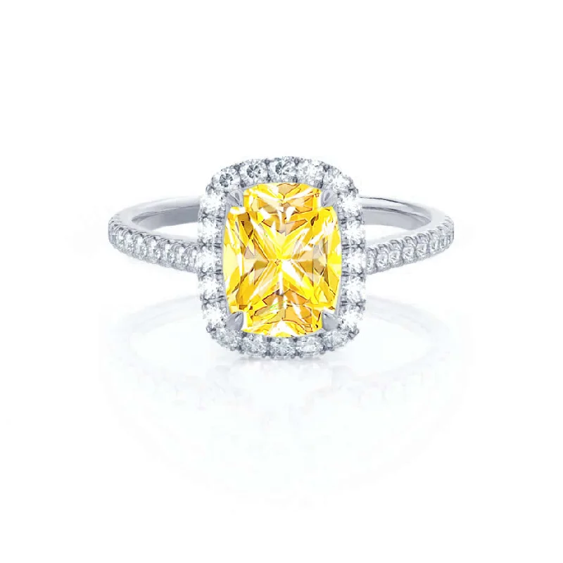 DARLEY - Chatham® Yellow Sapphire Elongated Cushion Micro Pavé 18k White Gold Halo