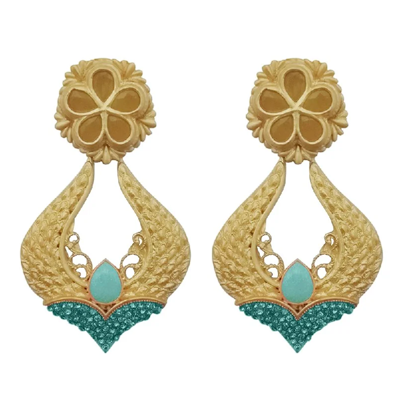 vintage hoop earrings for women-Kriaa Blue Pota Stone Gold Plated Dangler Earrings