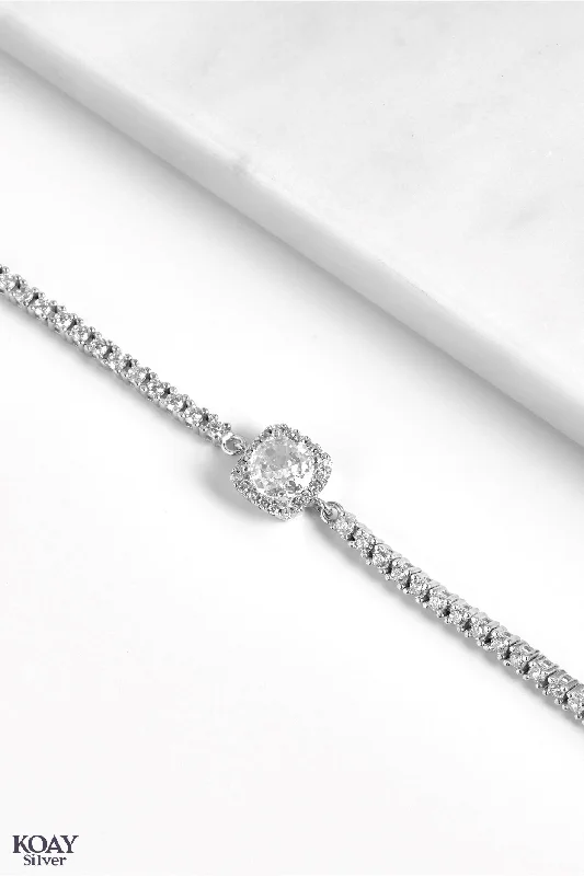 trendy bracelets for women-Single Square Zircon Chain Tennis Bracelet