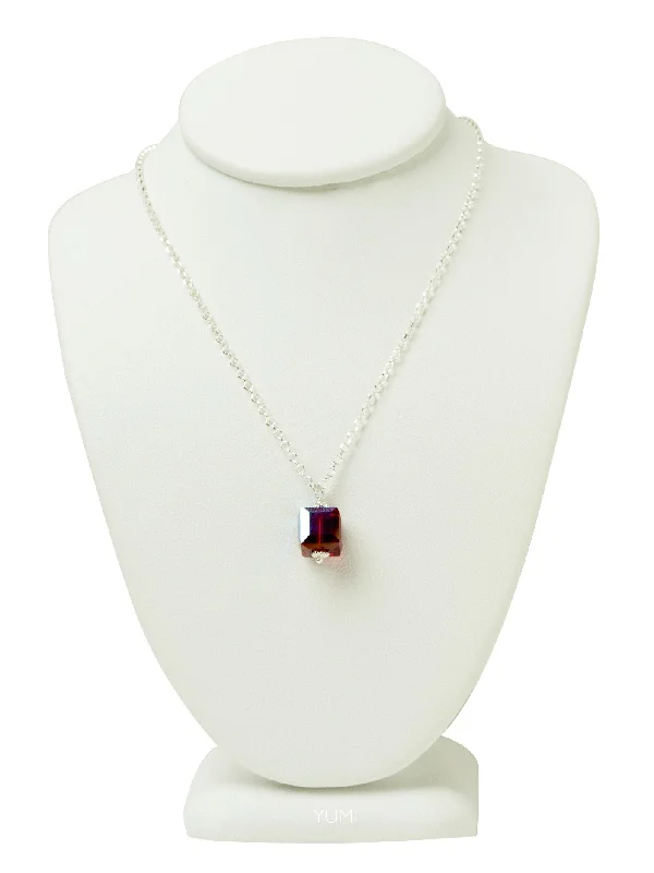 handmade necklaces for women-Ruby Red Crystal Cube Necklace