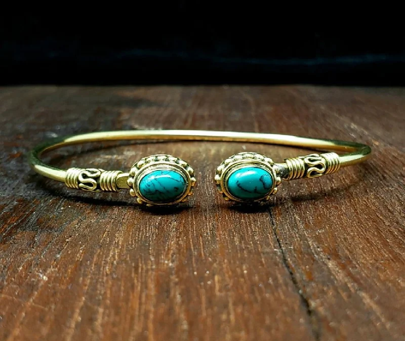 gold cuff bracelets for women-Simple Turquoise Adjustable Bracelet