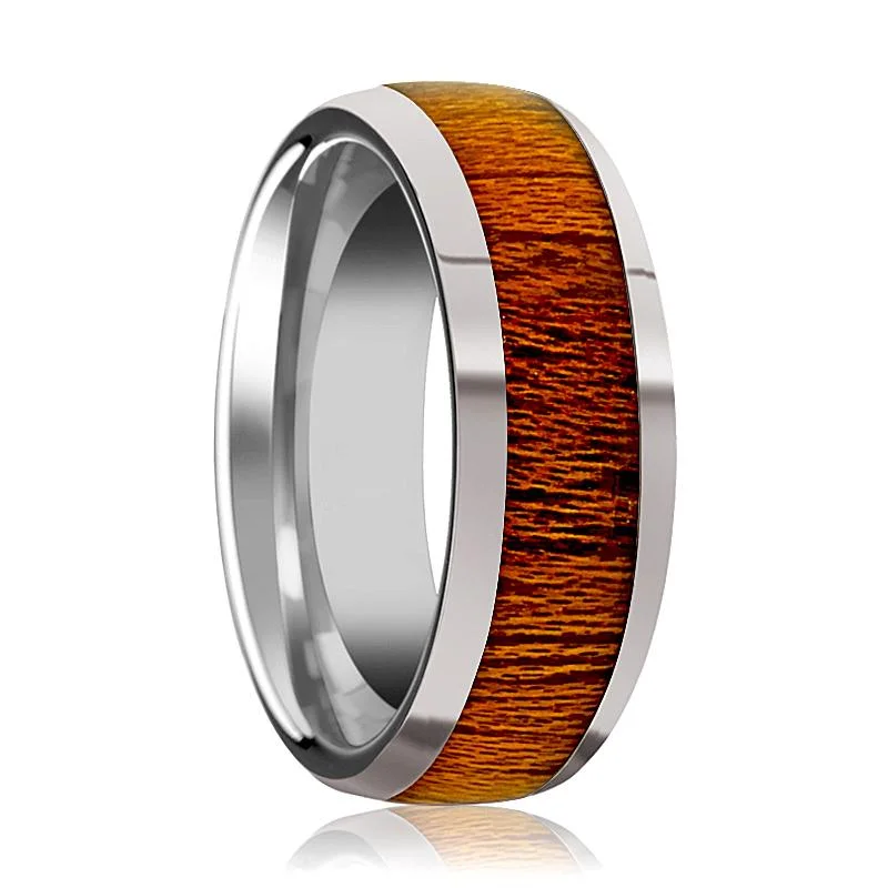 gemstone engagement rings with diamonds for women-SWIETENIA | Silver Tungsten Ring, Mahogany Wood Inlay, Domed