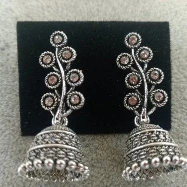 gold diamond earrings for women-Tahura Oxidised Plated Jhumki Earrings