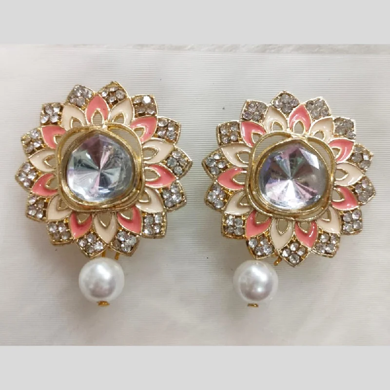 fine jewelry earrings for women-Khushboo Jewellers Gold Plated Stud Earrings (Assorted Color)