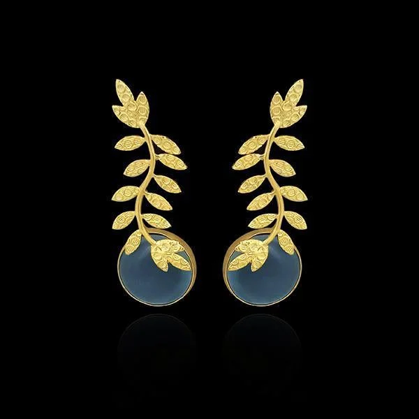 premium gold earrings for women-Kriaa Resin Stone Leaf Design Gold Plated Dangler Earrings - 1313101D