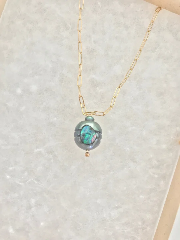 infinity pendant necklaces for women-O'Pearl  - Tahitian Pearl and Opal Necklace