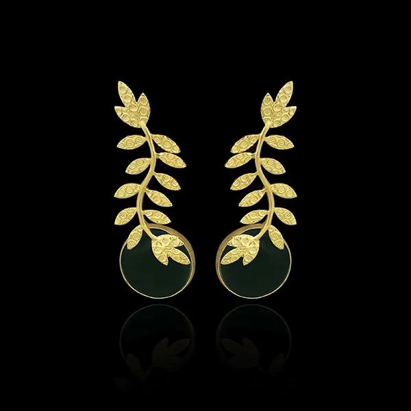 adjustable earrings for women-Kriaa Gold Plated Resin Stone Leaf Design Dangler Earrings - 1313101G