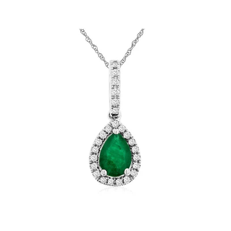 vintage-inspired necklaces for women-Emerald & Diamond Pendant 14K White Gold .81CTW (98921)