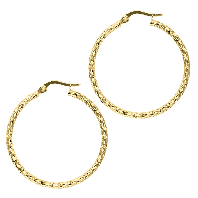 trendy gold earrings for women-14K Gold Diamond Cut Sparkle Hoop Earring, Diameter 27mm