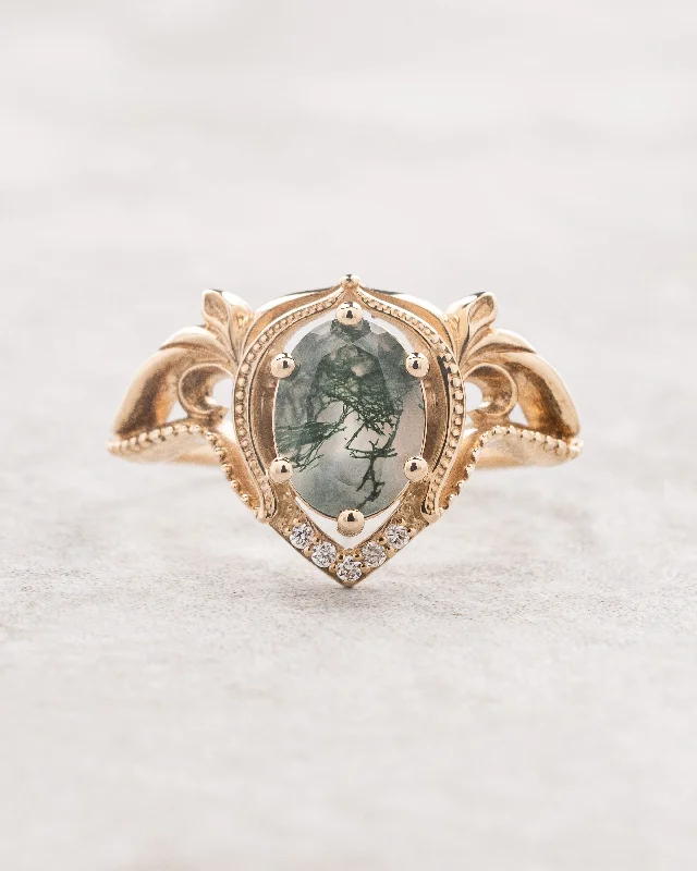 Moss agate ring, unique engagement rings / Lida