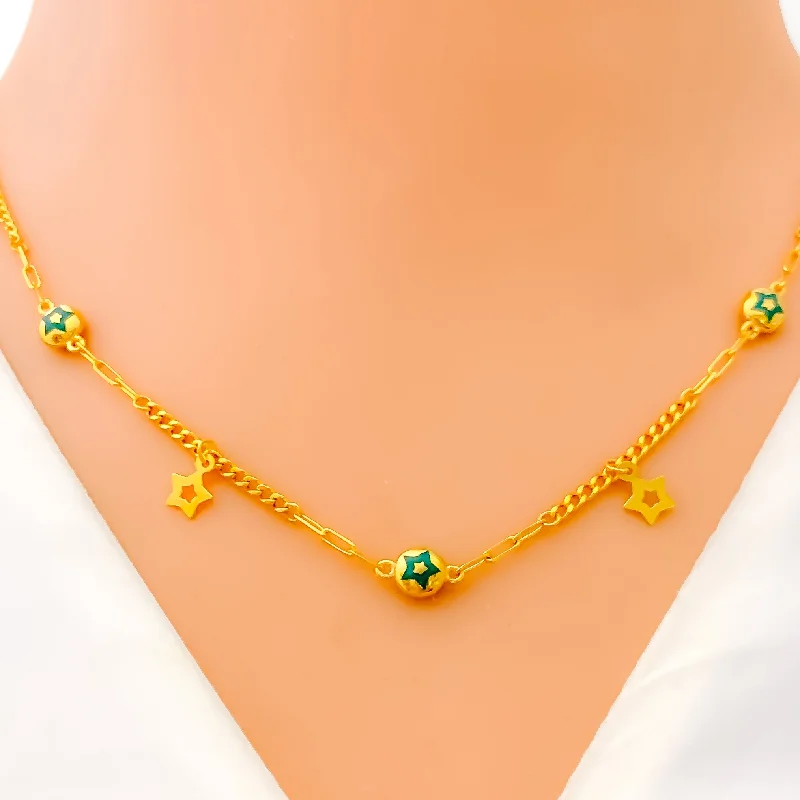 art deco necklaces for women-Delicate Dangling Star 21k Gold Necklace