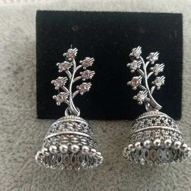 handmade earrings for women-Tahura Oxidised Plated Jhumki Earrings