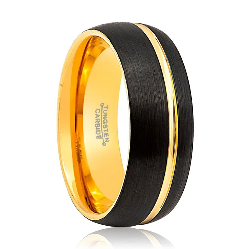 stackable engagement rings sets for women-SUPERSONIC | Tungsten Ring Yellow Gold Groove