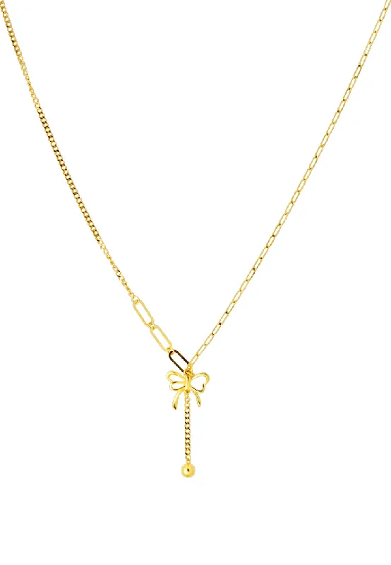 chunky necklaces for women-TOMEI Lusso Italia Dangling Ribbon Necklace, Yellow Gold 916