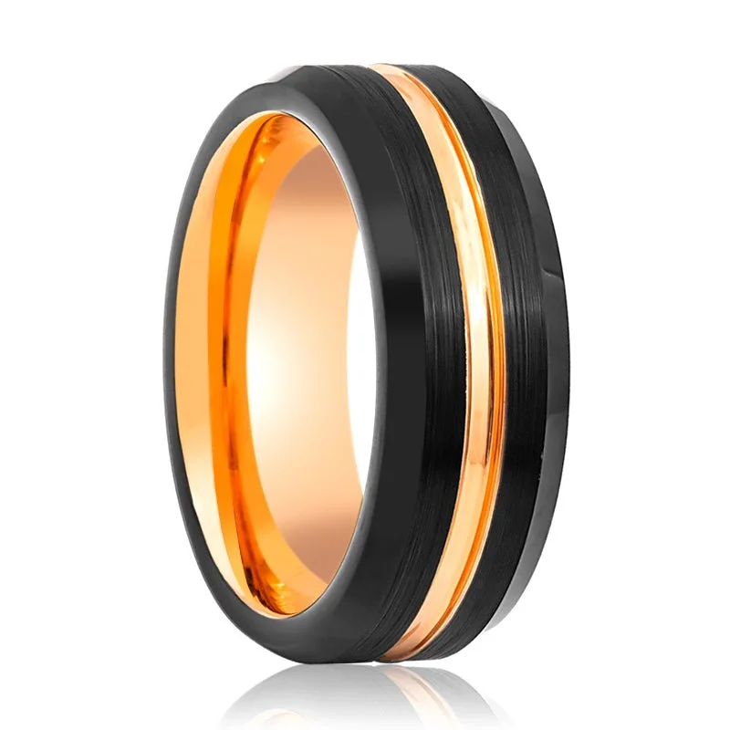 stackable diamond engagement rings for women-SENNA | Tungsten Ring Rose Gold Groove