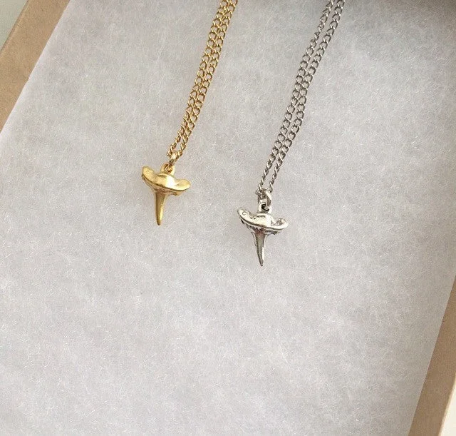 stackable necklaces for women-Micro Shark Tooth Necklace (gold or Silver)