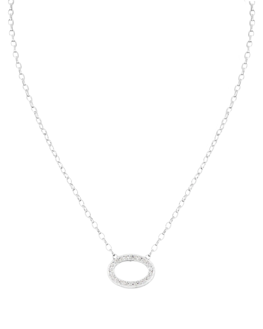 gold chain necklaces for women-Aldrava Oval Pavé Necklace Rhodium 16-18"