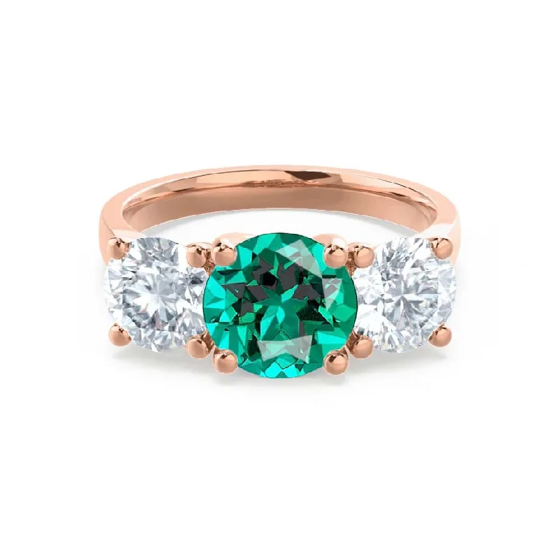 LEANORA - Chatham® Round Emerald 18k Rose Gold Trilogy