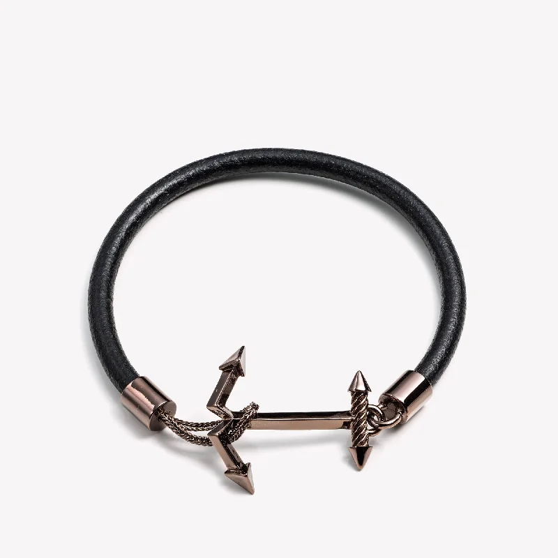 stackable bangles for women-MENS LEATHER ANCHOR BRACELET